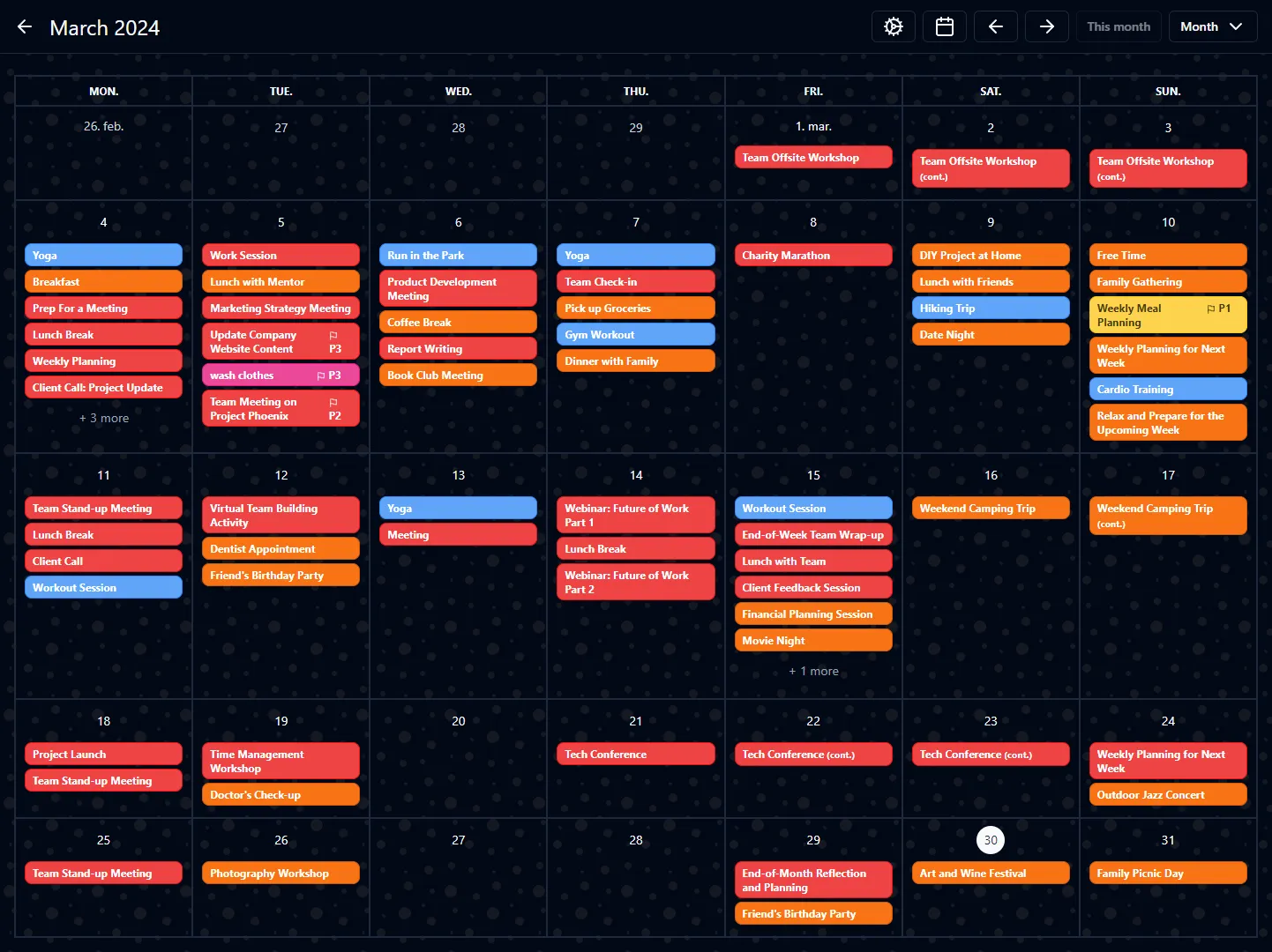 Dark - Calendar - Monthly