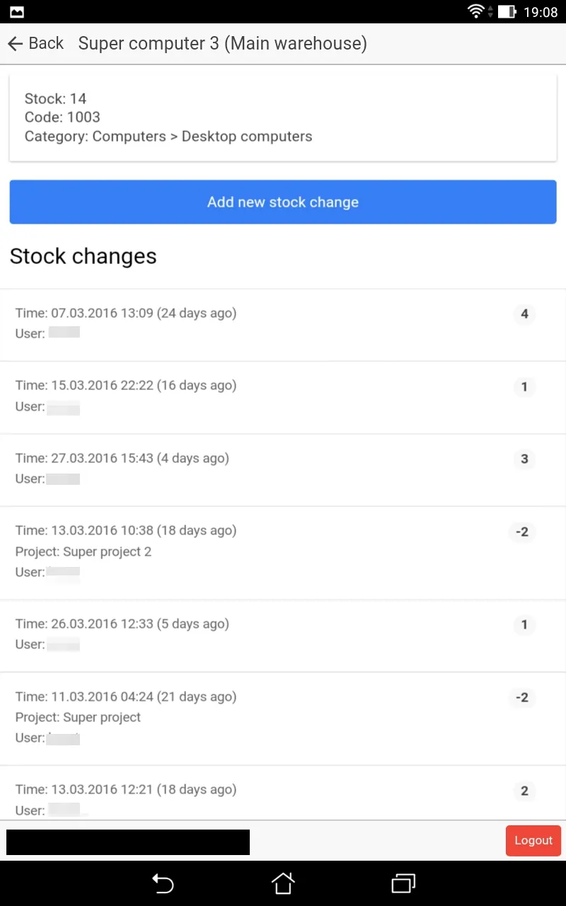 Mobile - Warehouses - Items Detail