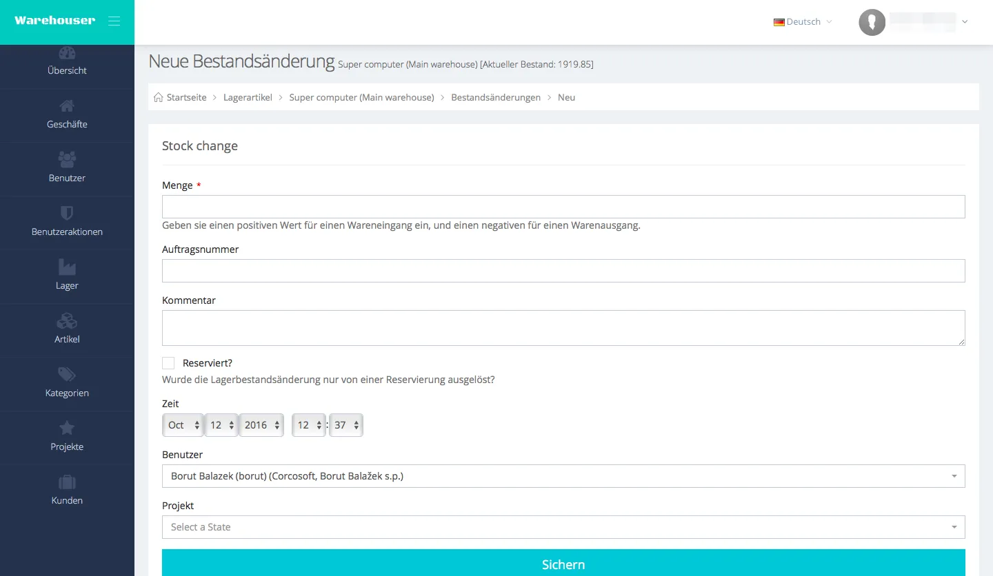 Warehouse - Items - Stock Changes New